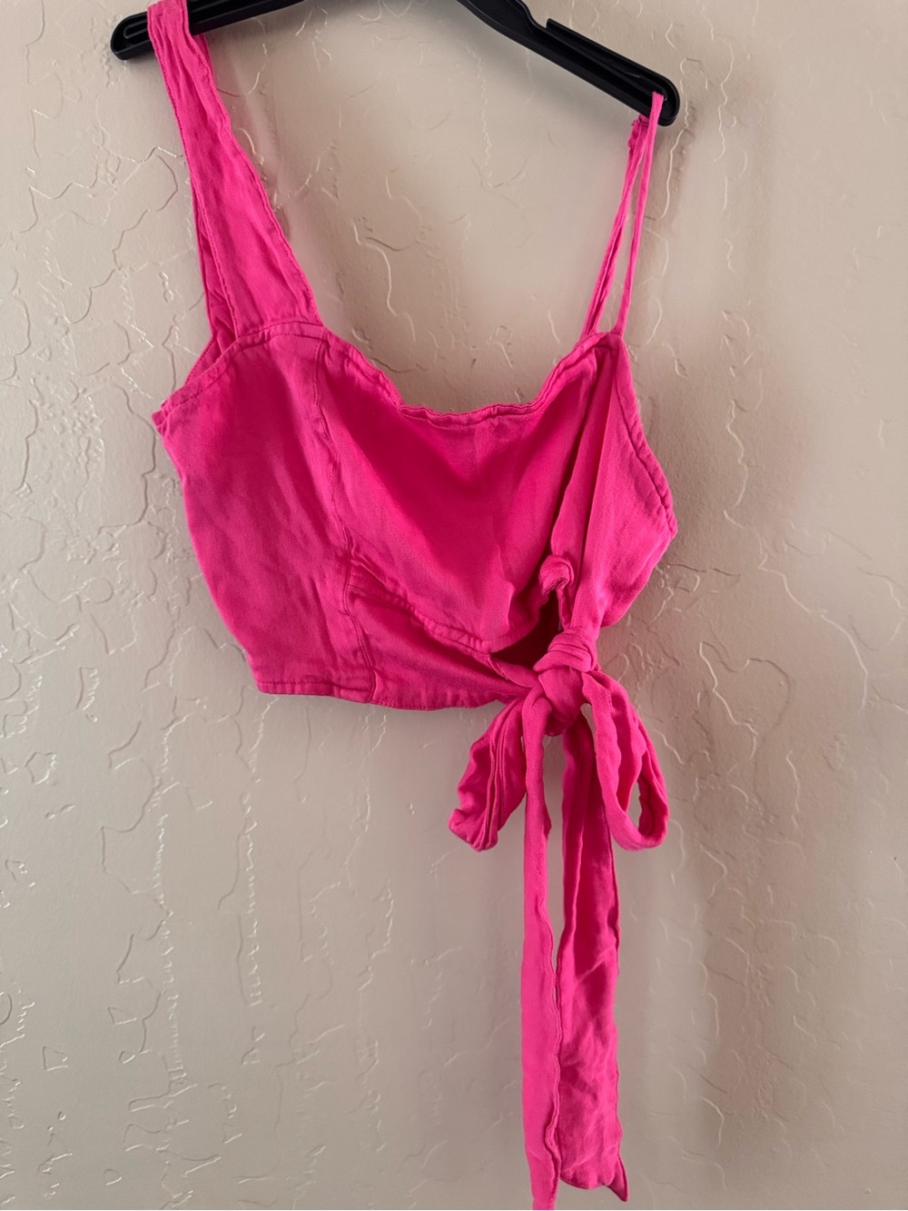 Free People Hot Pink Tie-Side Crop Top
